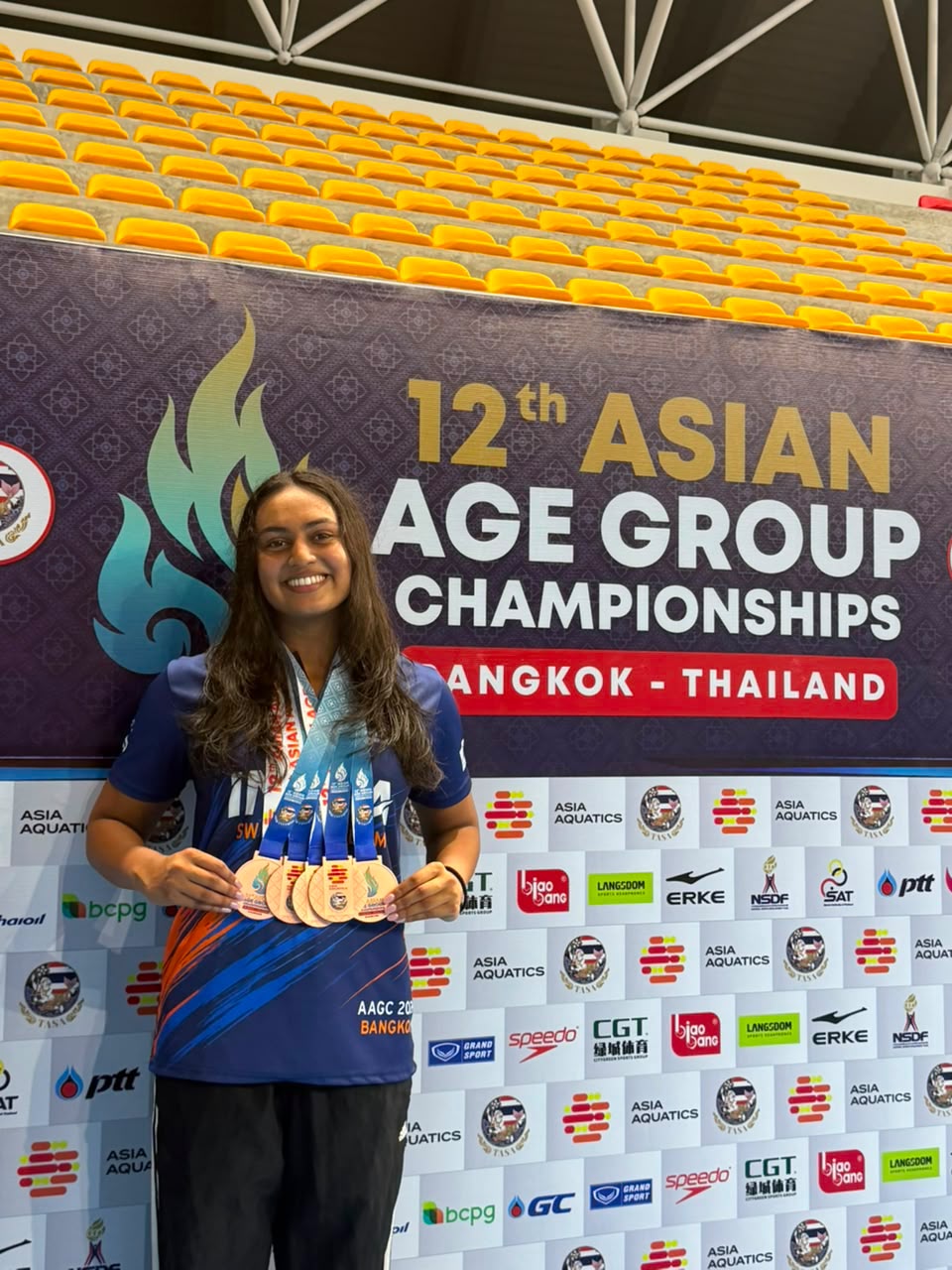 Tanishi Gupta with her medals at the 12th Asian Age Group Championships, Bangkok
